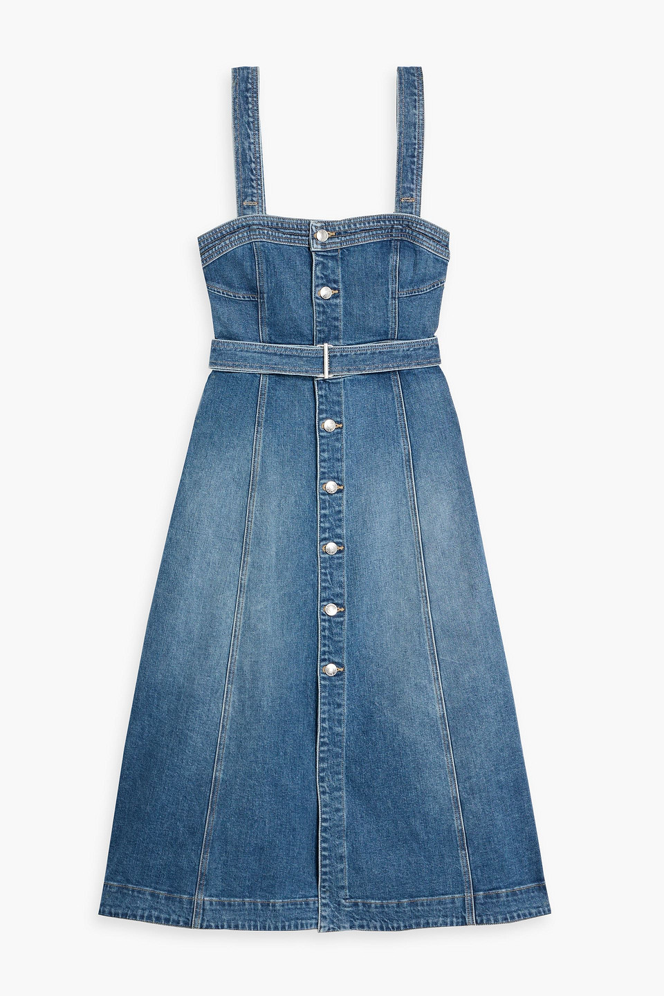 Simkhai Alba Belted Denim Midi Dress In Blue
