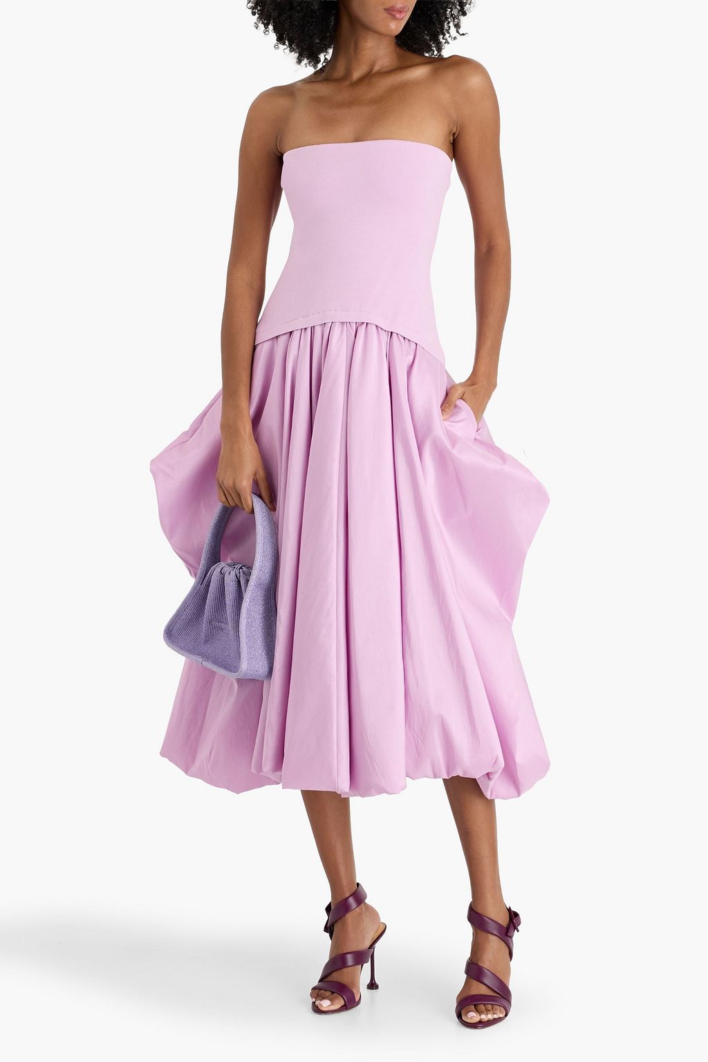 SIMKHAI Izzy strapless stretch-knit and taffeta midi dress