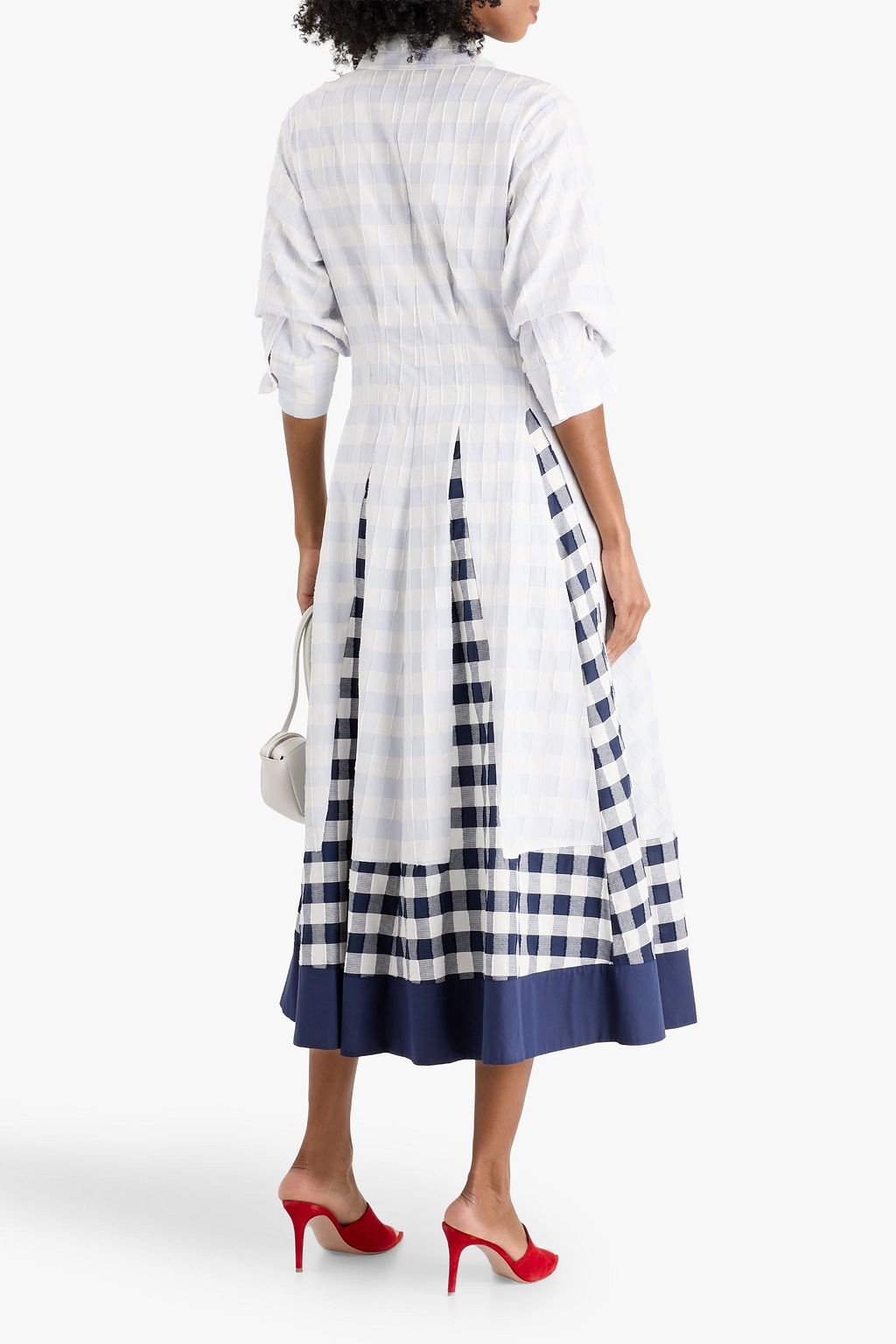 SIMKHAI Jazz paneled checked cotton-voile midi shirt dress