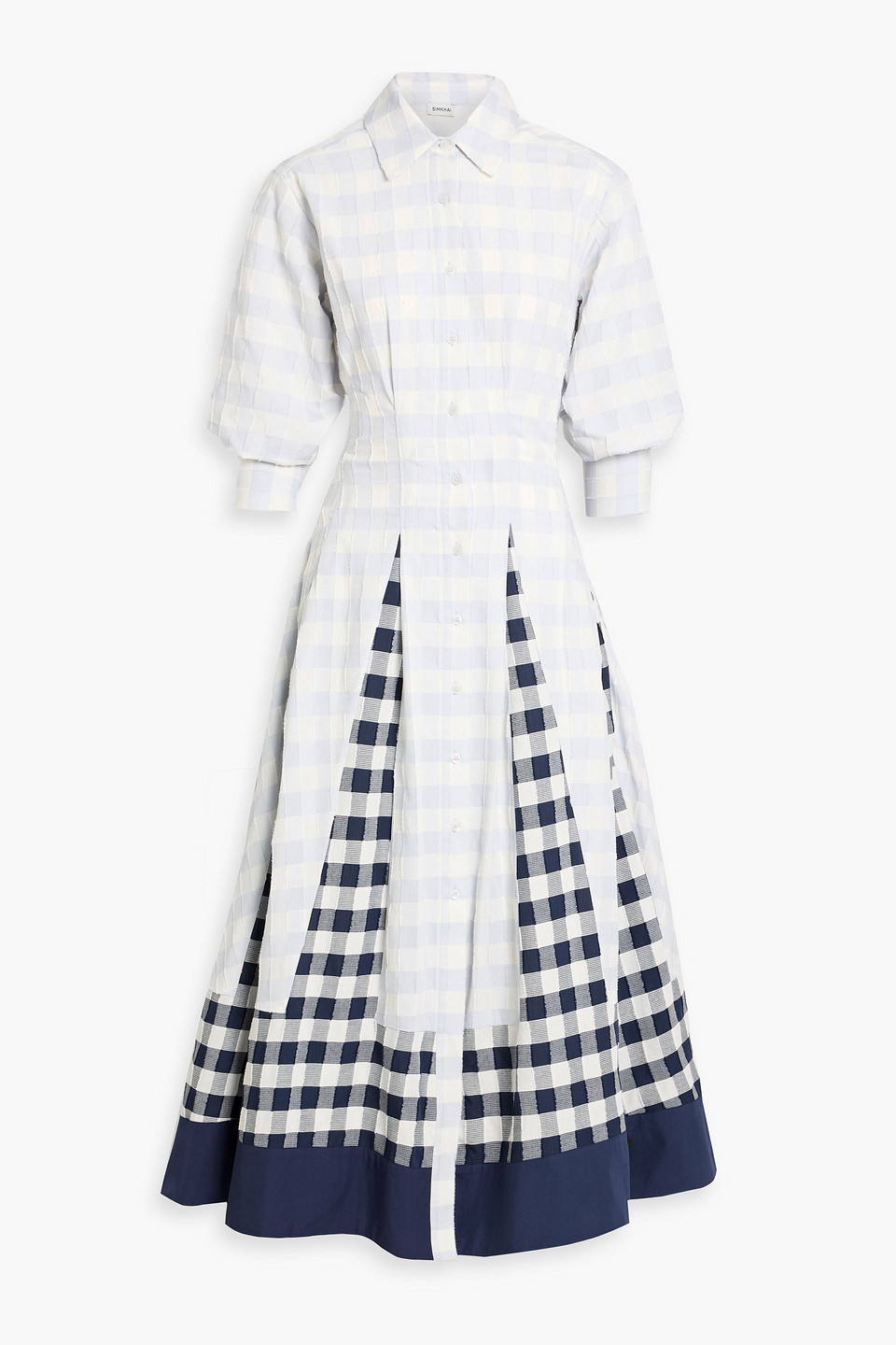 Simkhai Jazz Paneled Checked Cotton-voile Midi Shirt Dress In Neutral