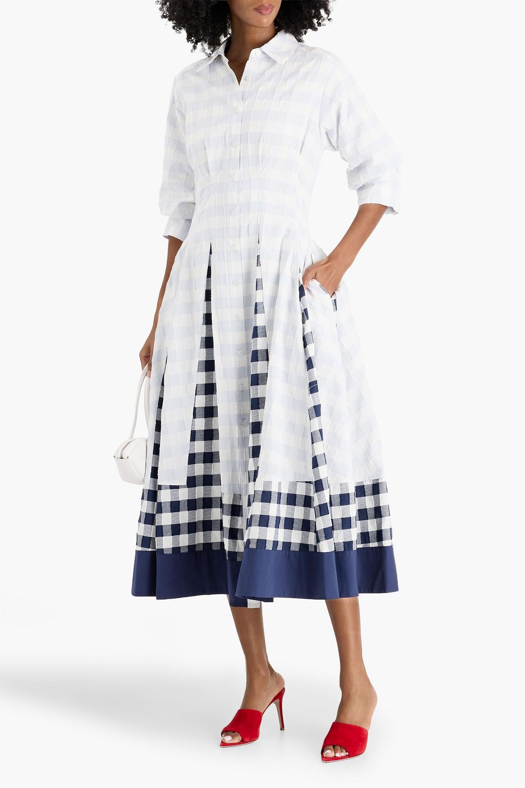 SIMKHAI Jazz paneled checked cotton-voile midi shirt dress