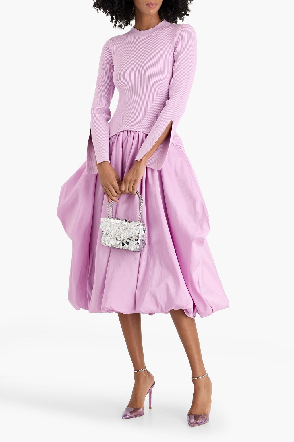 SIMKHAI Kenlie stretch-knit and taffeta midi dress