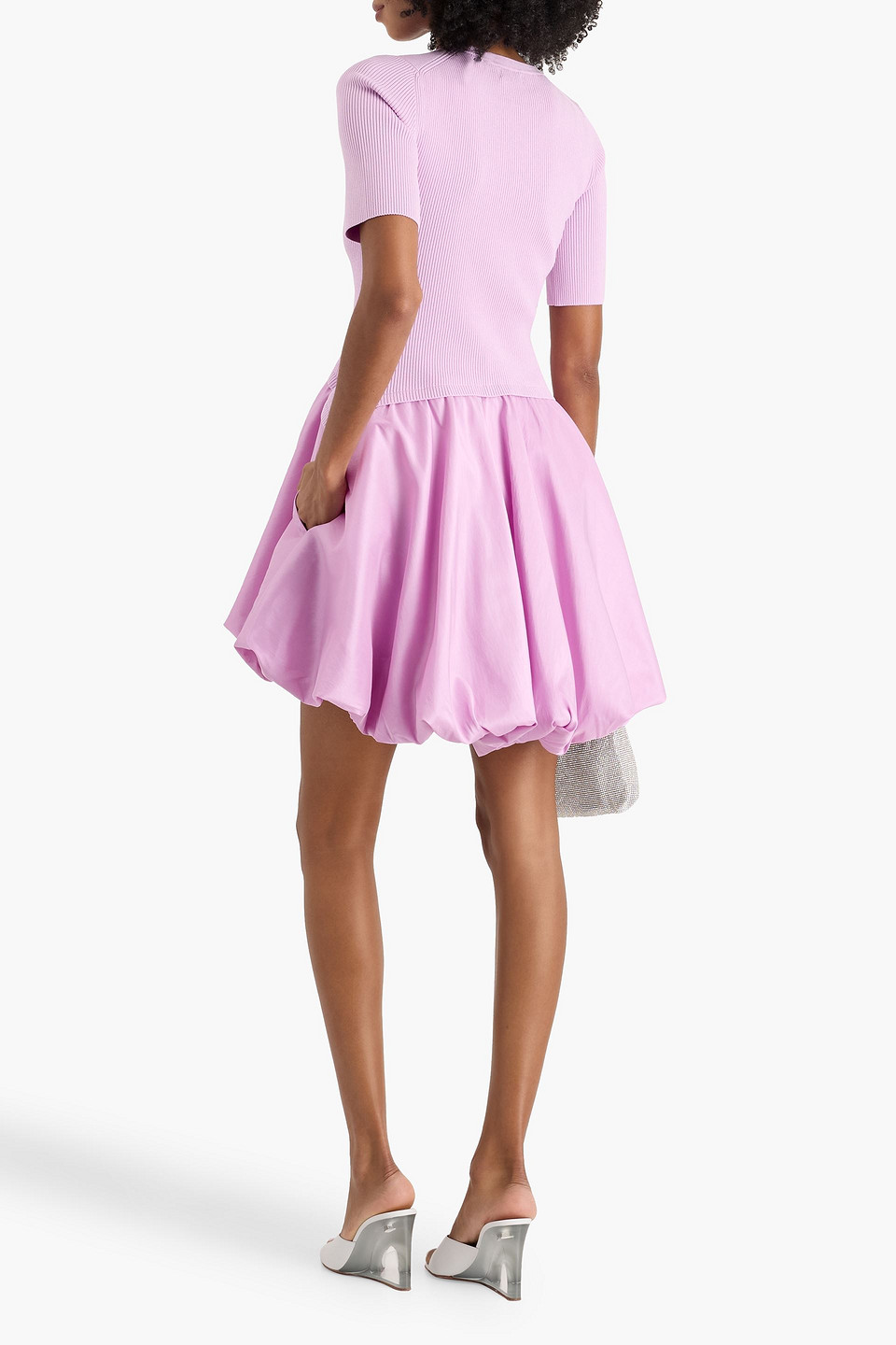 Simkhai Kenny Ribbed-knit And Taffeta Mini Dress In Pink