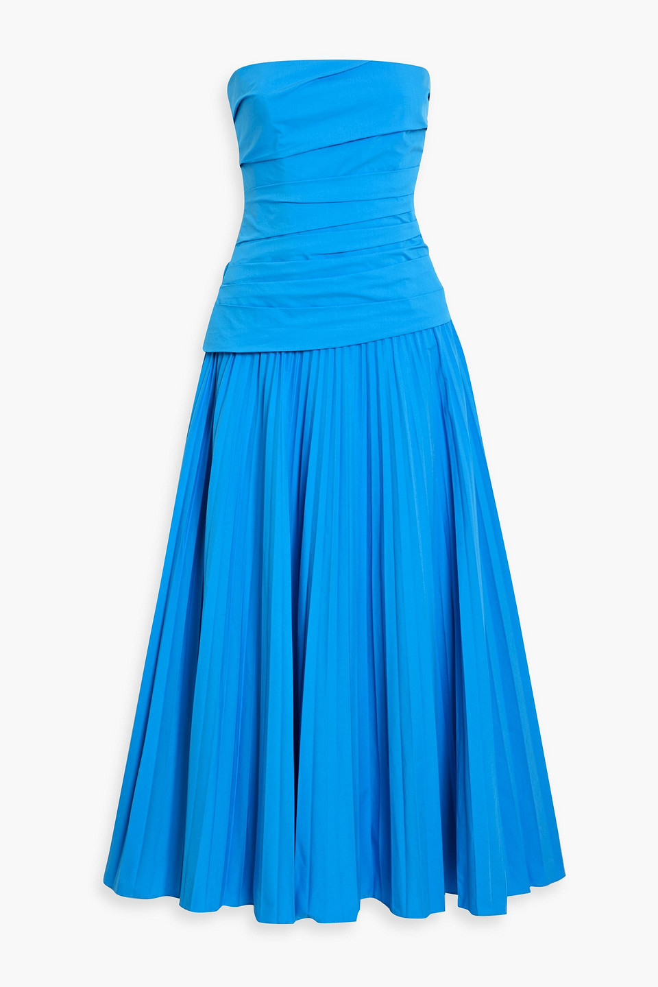 Simkhai Arie Strapless Pleated Cotton-blend Poplin Midi Dress In Blue