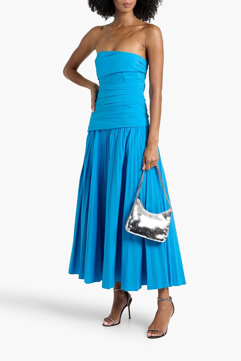 SIMKHAI Arie strapless pleated cotton-blend poplin midi dress