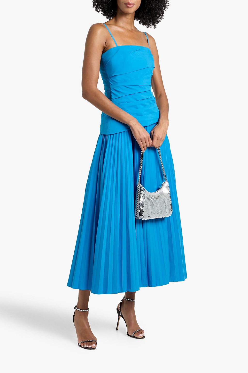 SIMKHAI Arie strapless pleated cotton-blend poplin midi dress