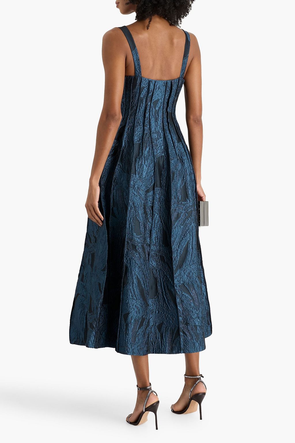 SIMKHAI Maya pintucked metallic cloqué midi dress