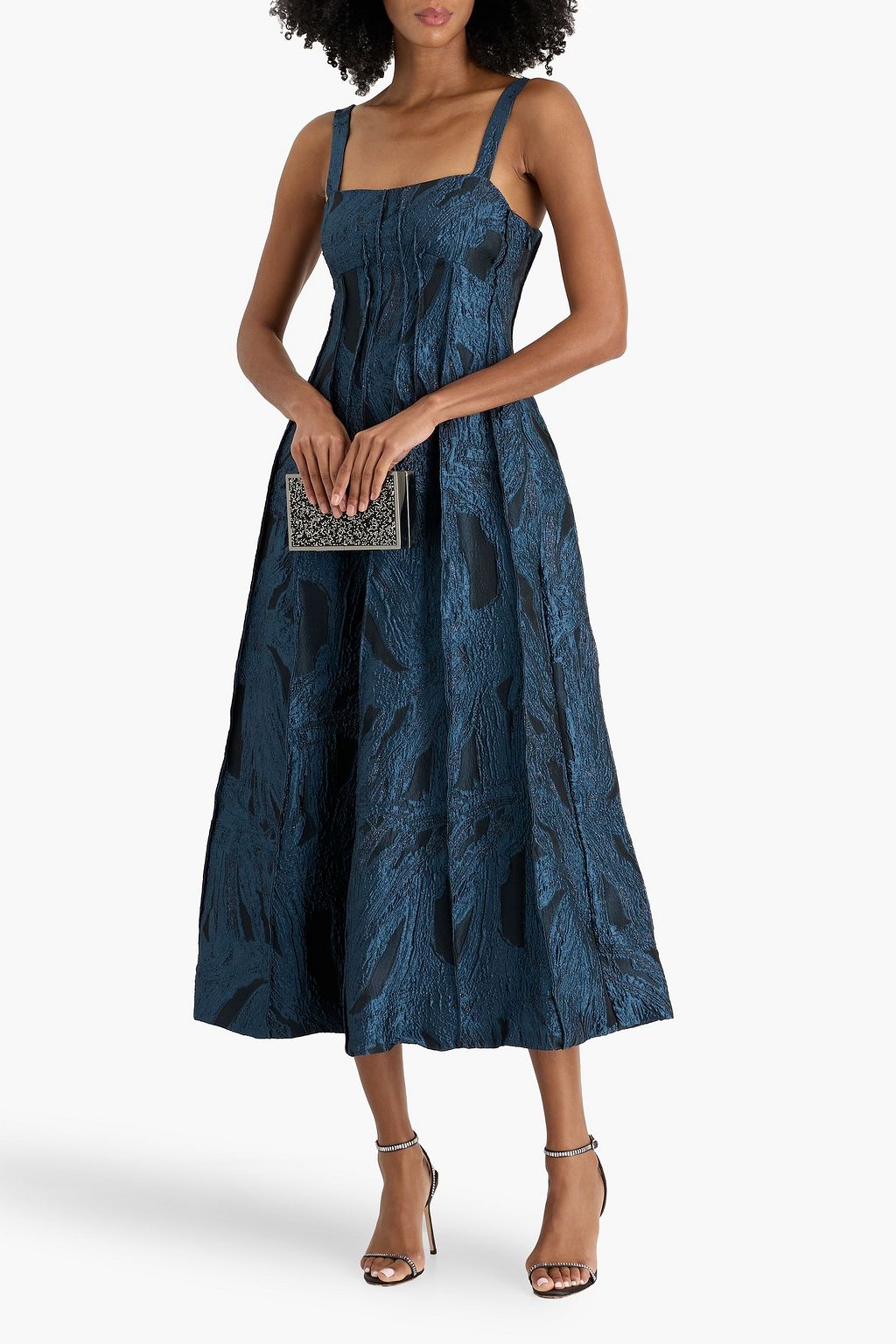 SIMKHAI Maya pintucked metallic cloqué midi dress