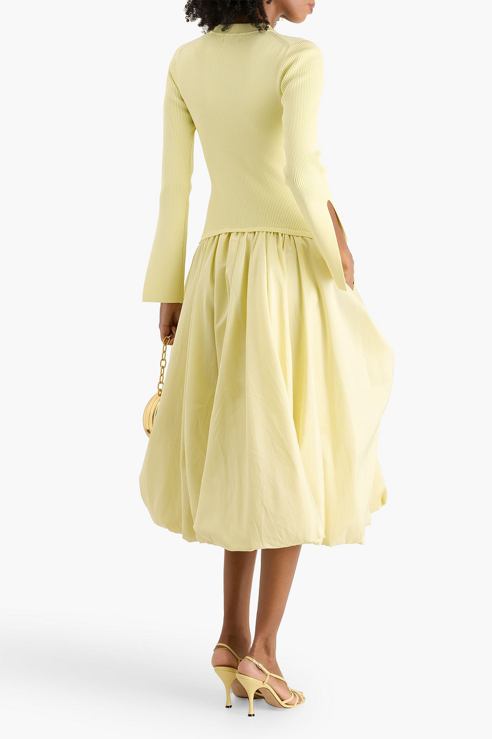 Simkhai Izzy Ribbed-knit And Taffeta Midi Dress In Yellow