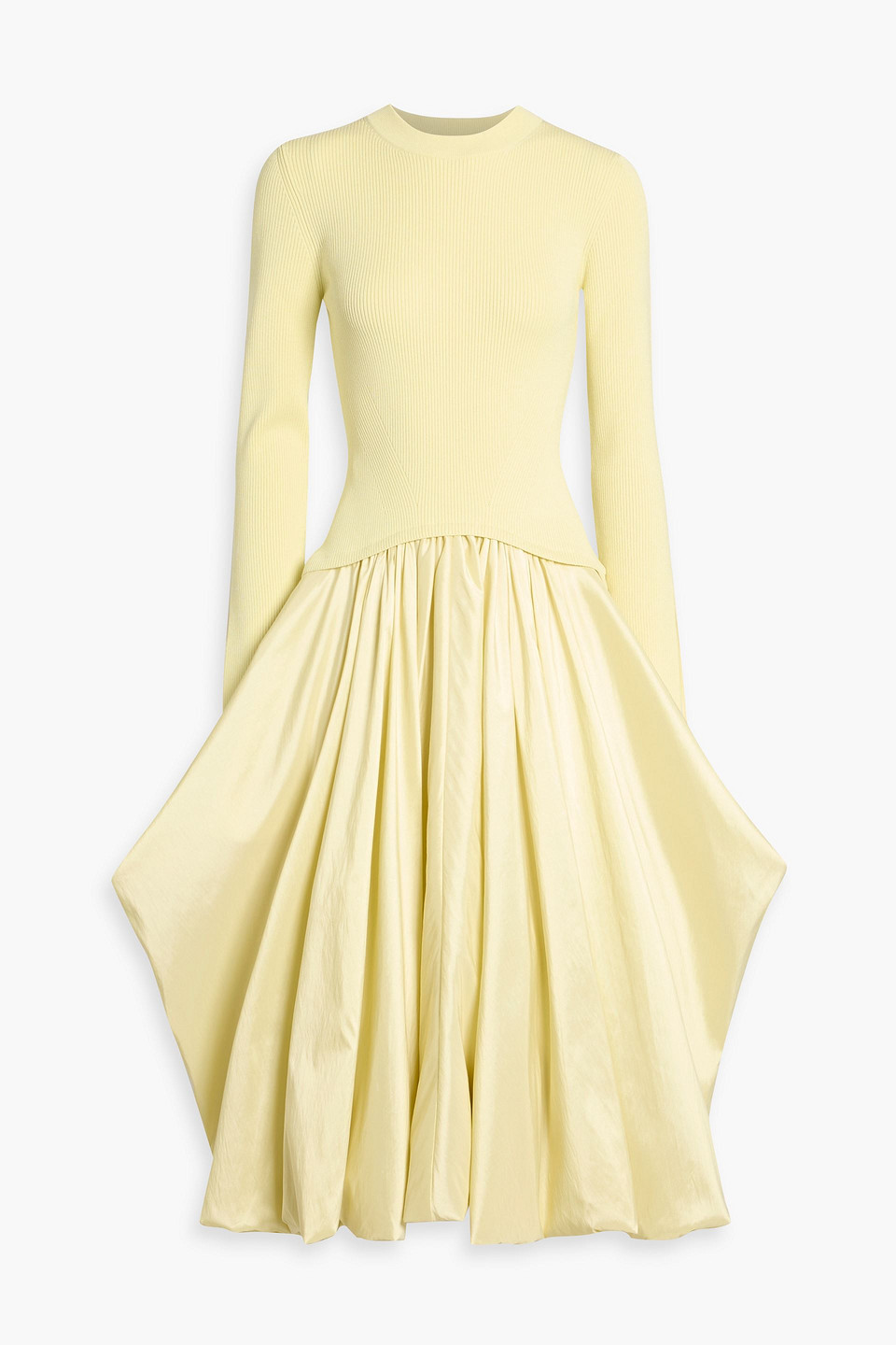 Simkhai Izzy Ribbed-knit And Taffeta Midi Dress In Yellow