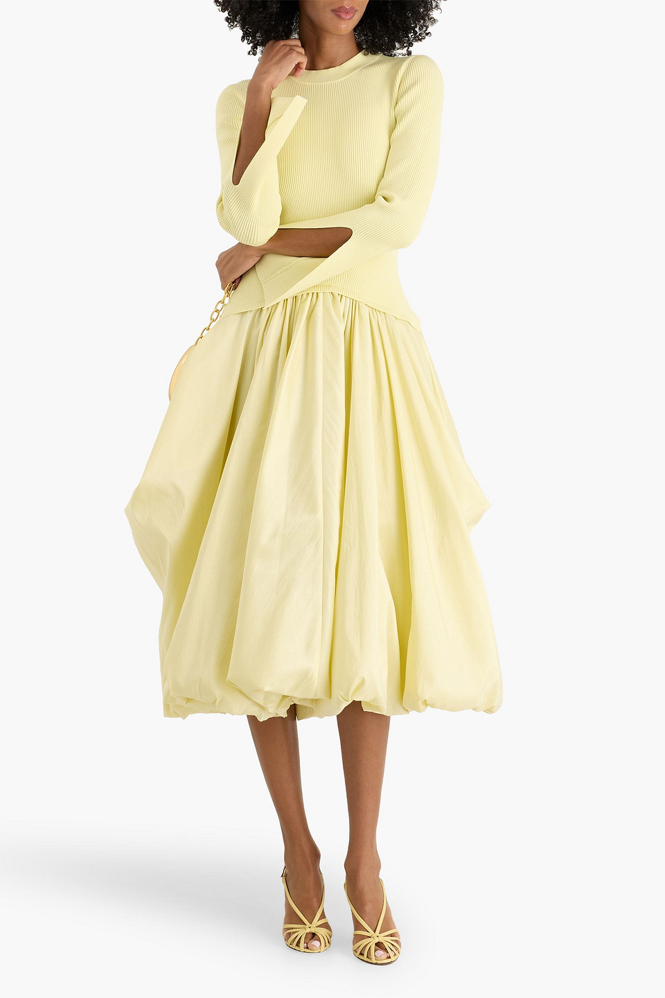 Simkhai Izzy Ribbed-knit And Taffeta Midi Dress In Yellow