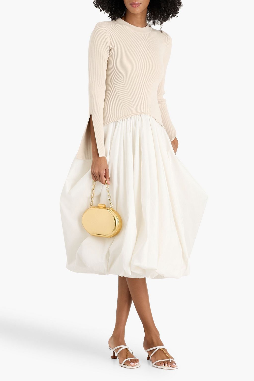 SIMKHAI Kenlie ribbed knit-paneled taffeta midi dress