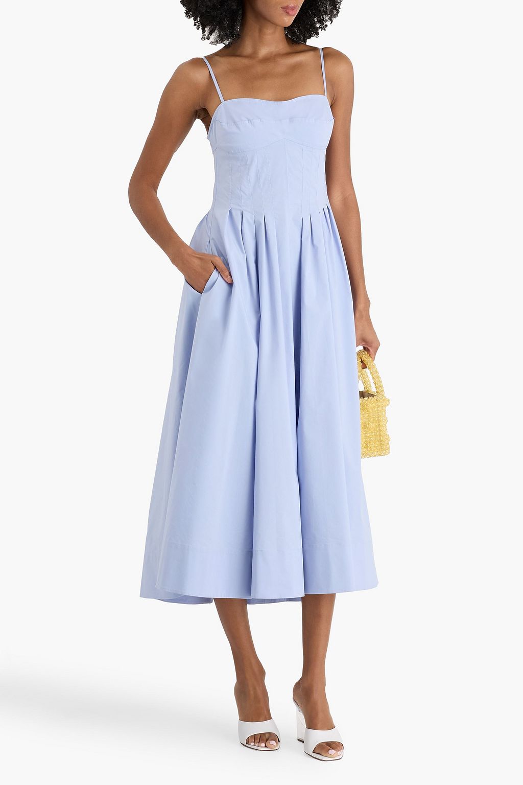 SIMKHAI Kittiya pleated cotton-blend poplin midi dress