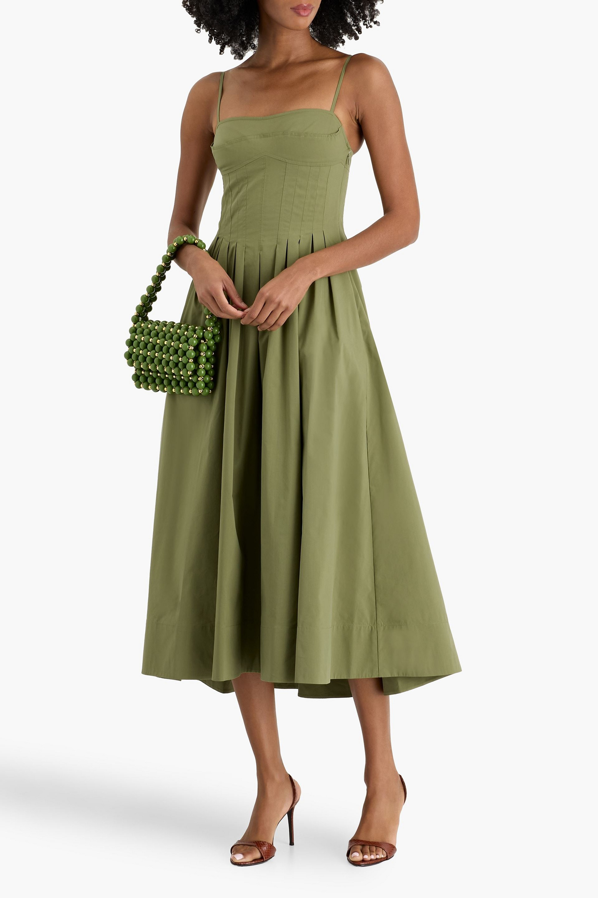 SIMKHAI Kittiya pleated cotton-blend poplin midi dress