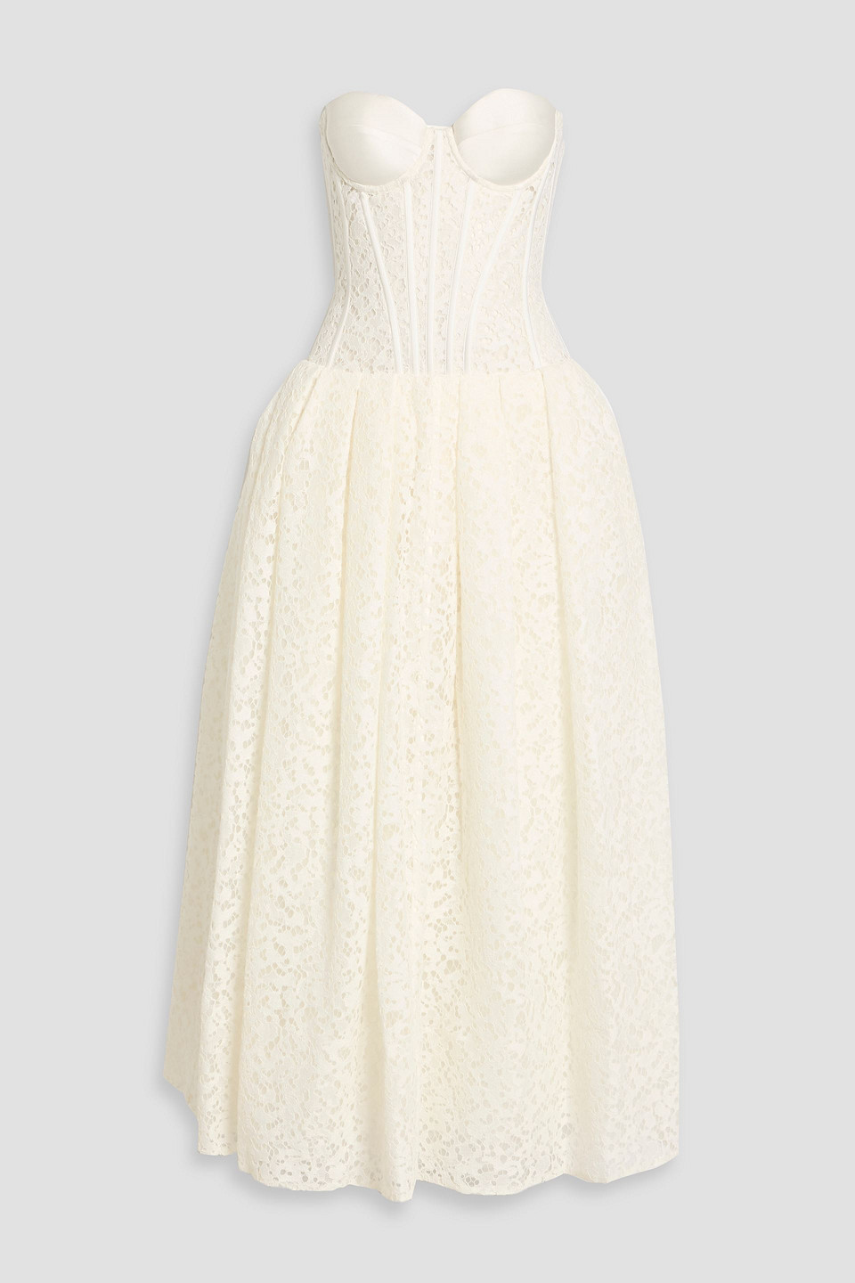 simkhai - evangeline satin-paneled corded lace maxi dress - white - us 00