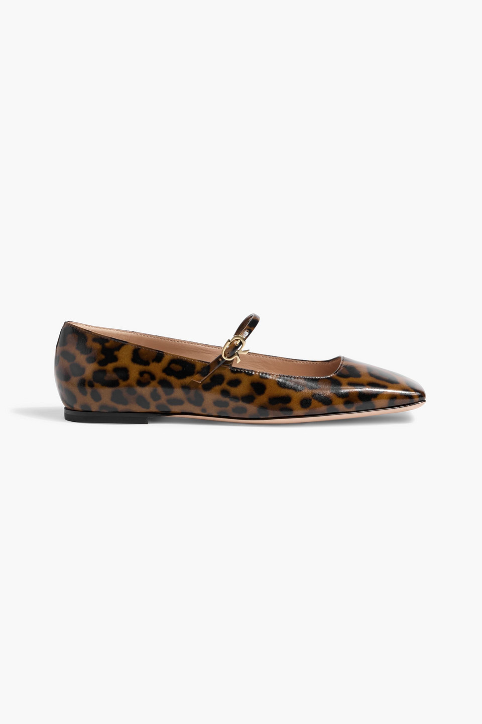 Gianvito Rossi Christina 05 Leopard-print Glossed-leather Mary Jane Flats In Animal Print