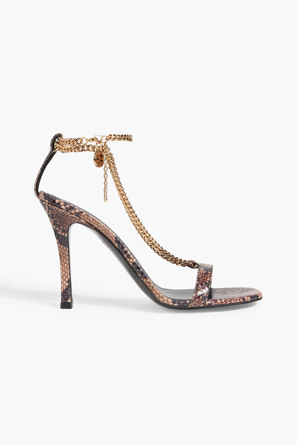 Stella Mccartney Stella 100 Chain-embellished Snake-effect Sandals In Brown