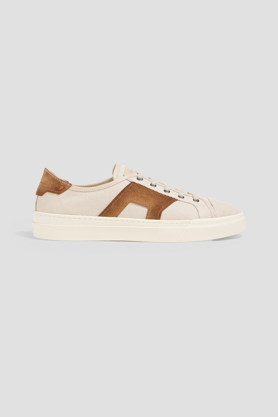 Santoni Double Buckle Suede-trimmed Canvas Sneakers In White