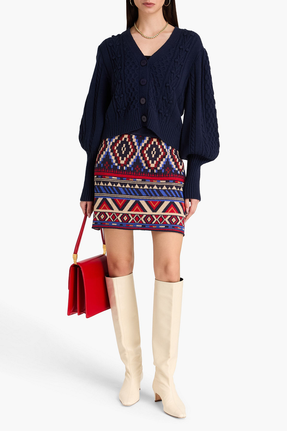  Farm Rio - Cardigan Mit Zopfstrickmuster - Blau - S 