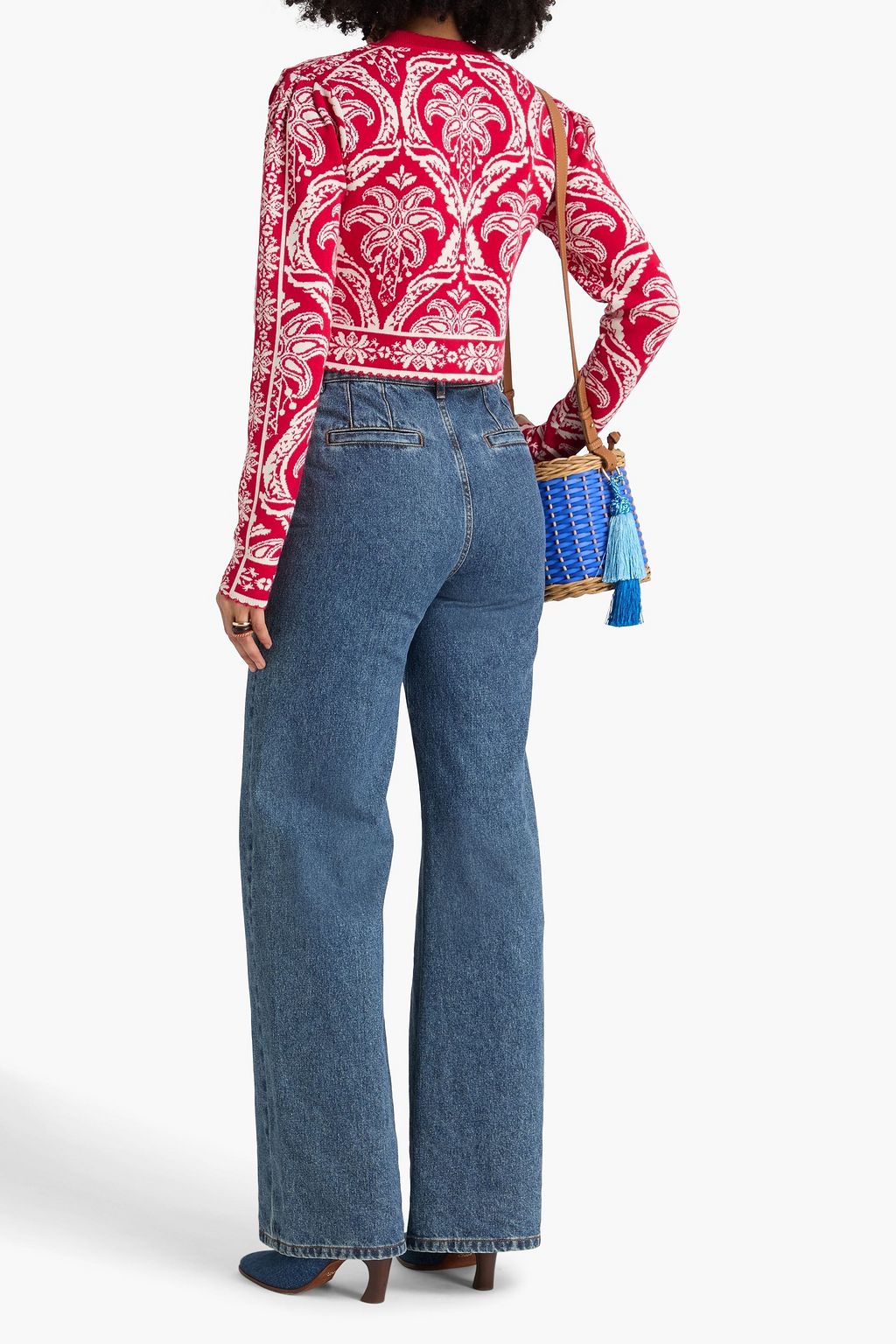 FARM RIO Cropped jacquard-knit cardigan