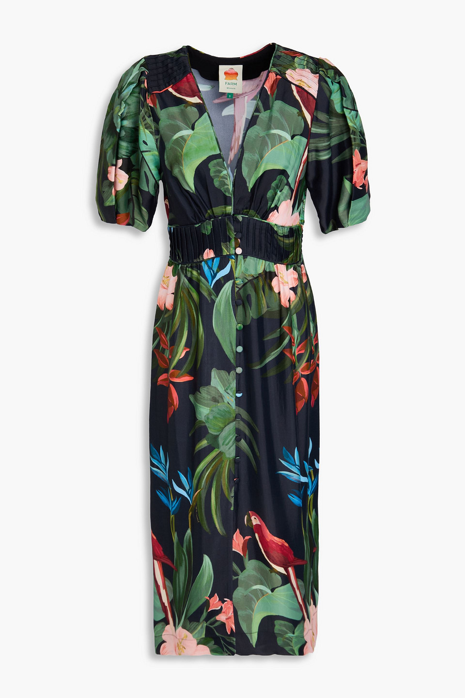 farm rio - printed twill midi dress - green - xs