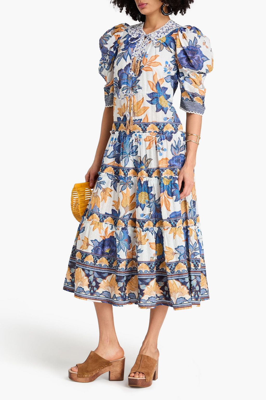 farm rio floral tiered midi dress FARM RIO Tiered floral-print cotton midi dress