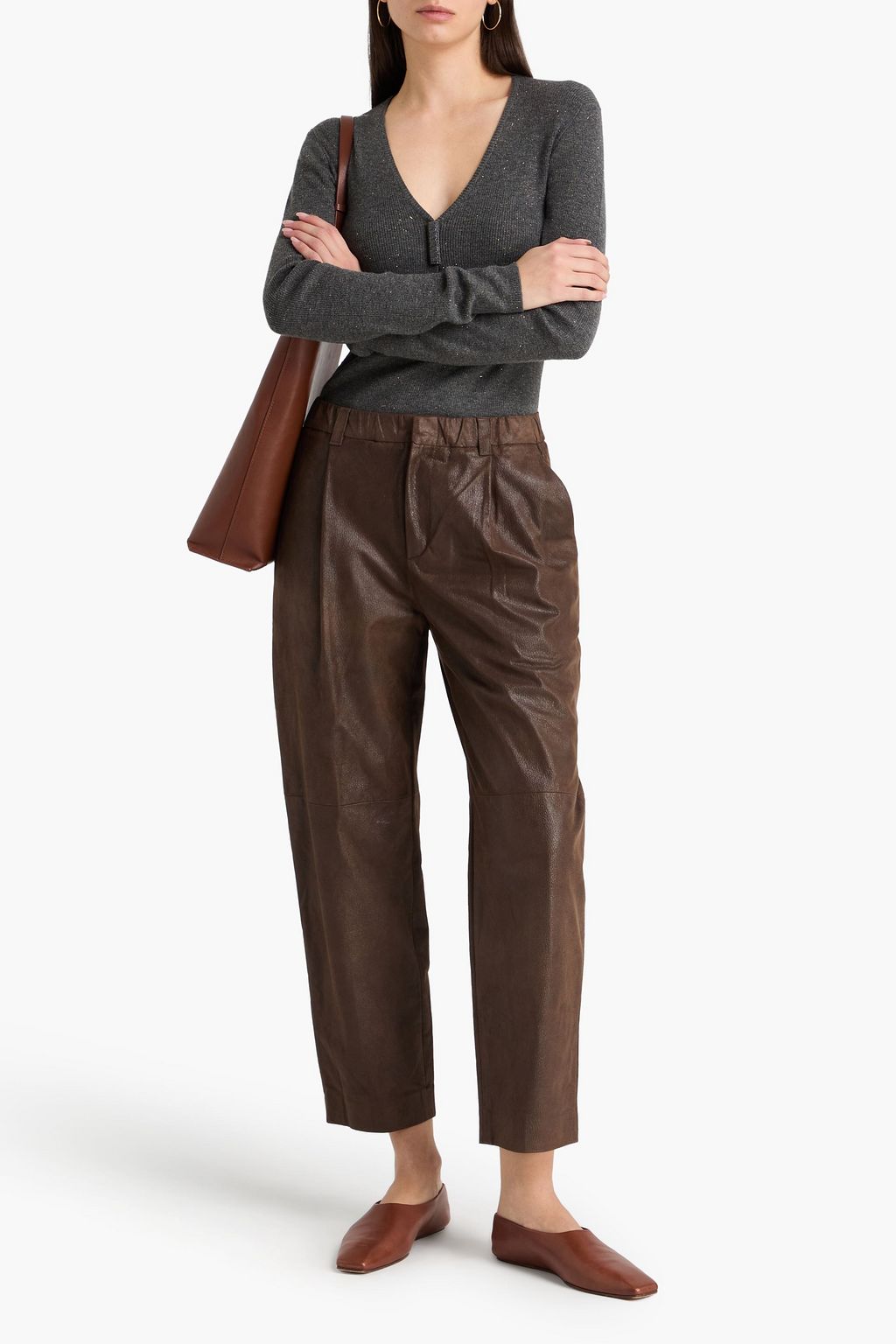 BRUNELLO CUCINELLI Leather straight-leg pants