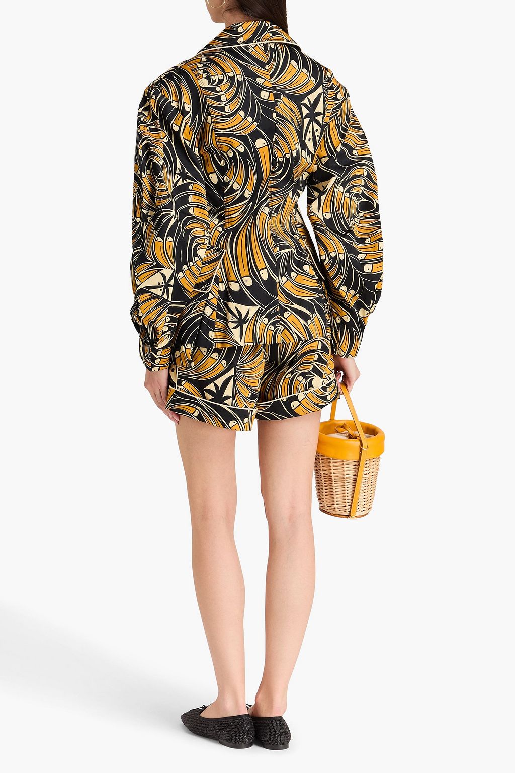 FARM RIO Printed cotton-blend sateen blazer