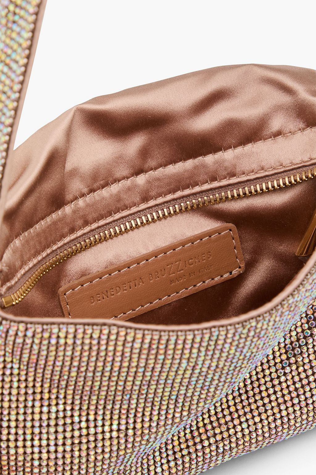 BENEDETTA BRUZZICHES Schultertasche „Vitty La Mignon“ aus Satin mit Kristallverzierung