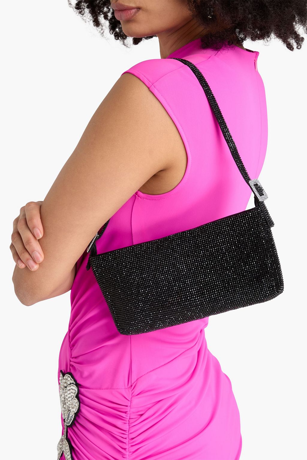 BENEDETTA BRUZZICHES حقيبة كتف "يور بيست فريند" مصنوعة من الساتان مزينة بالكريستال بنقشة مربعات