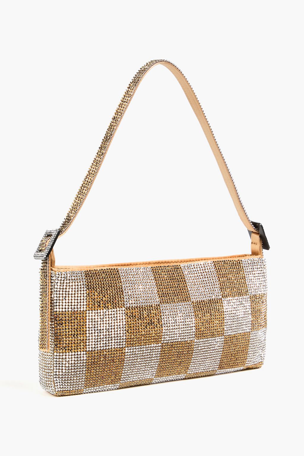 BENEDETTA BRUZZICHES حقيبة كتف "يور بيست فريند" مصنوعة من الساتان مزينة بالكريستال بنقشة مربعات