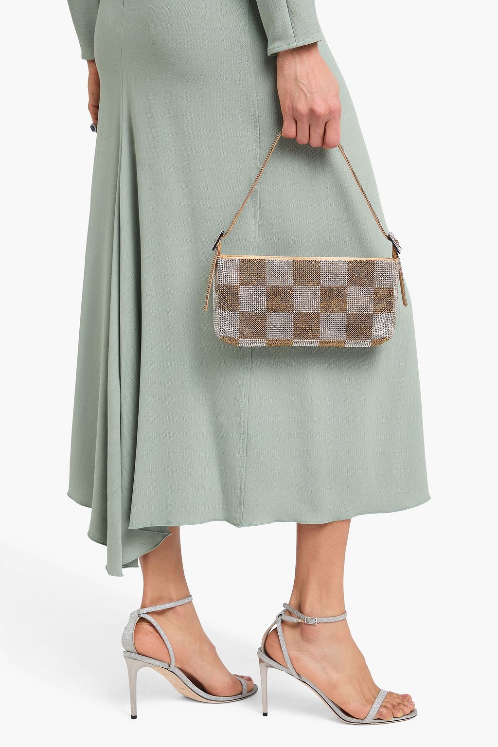 BENEDETTA BRUZZICHES حقيبة كتف "يور بيست فريند" مصنوعة من الساتان مزينة بالكريستال بنقشة مربعات