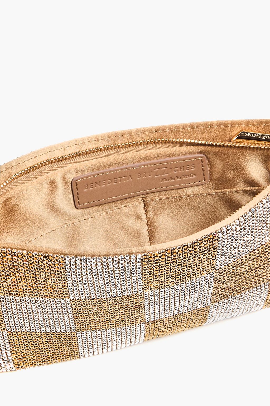 BENEDETTA BRUZZICHES حقيبة كتف "يور بيست فريند" مصنوعة من الساتان مزينة بالكريستال بنقشة مربعات