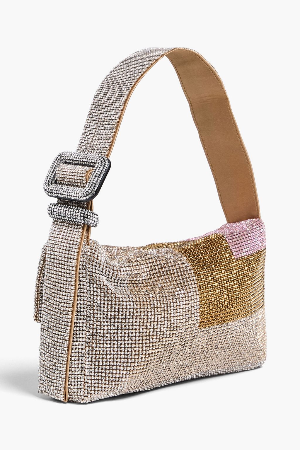 BENEDETTA BRUZZICHES حقيبة كتف "فيتي لا ميجنون" مصنوعة من ساتان الحرير ومزيّنة بالكريستال بأقسام متباينة الألوان