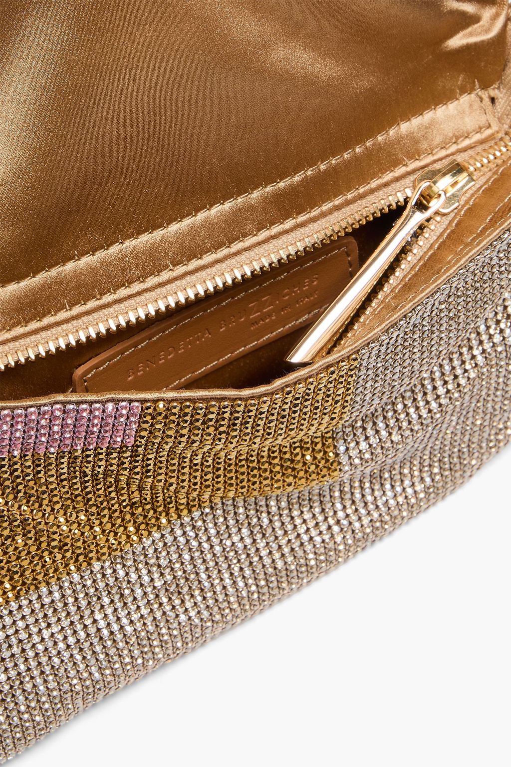 BENEDETTA BRUZZICHES حقيبة كتف "فيتي لا ميجنون" مصنوعة من ساتان الحرير ومزيّنة بالكريستال بأقسام متباينة الألوان