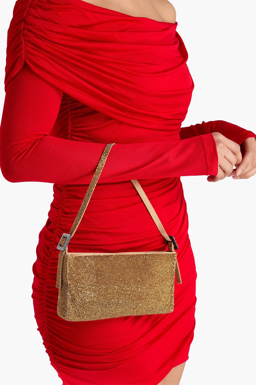 BENEDETTA BRUZZICHES حقيبة كتف "يور بيست فريند" مصنوعة من الساتان مزينة بالكريستال بنقشة مربعات