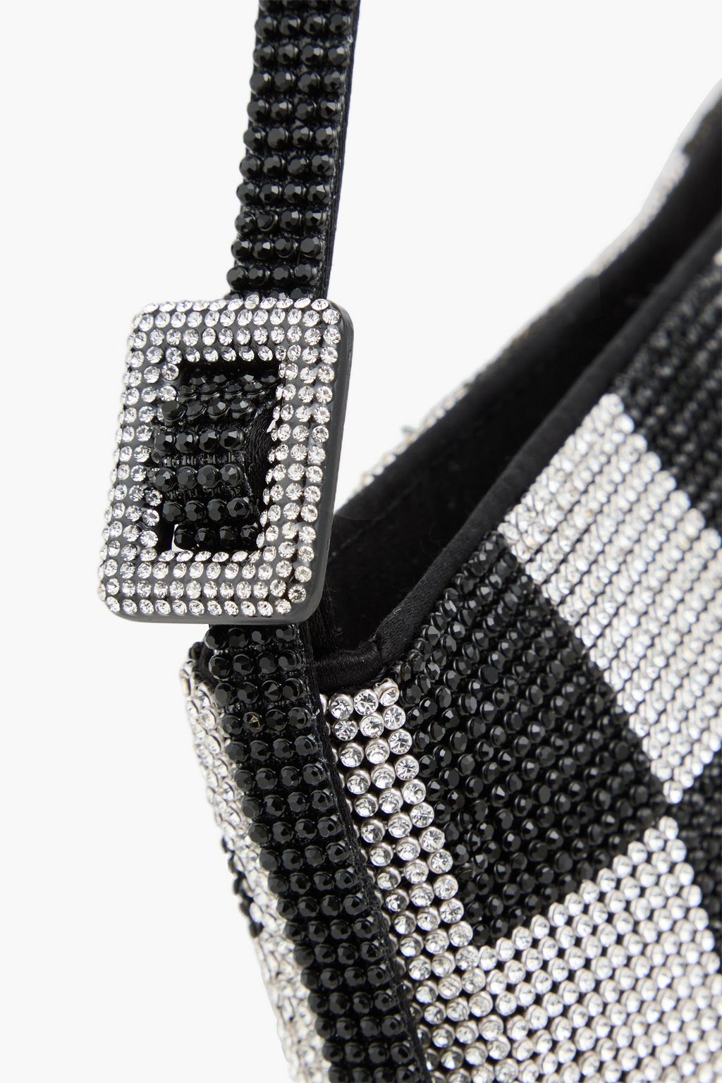 BENEDETTA BRUZZICHES حقيبة كتف "يور بيست فريند" مصنوعة من الساتان مزينة بالكريستال بنقشة مربعات