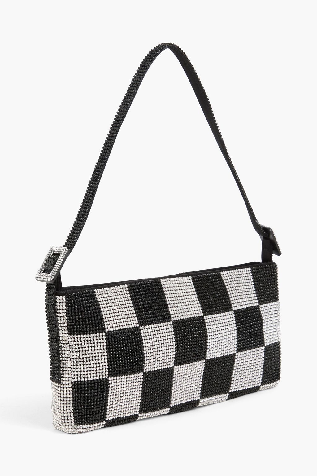 BENEDETTA BRUZZICHES حقيبة كتف "يور بيست فريند" مصنوعة من الساتان مزينة بالكريستال بنقشة مربعات