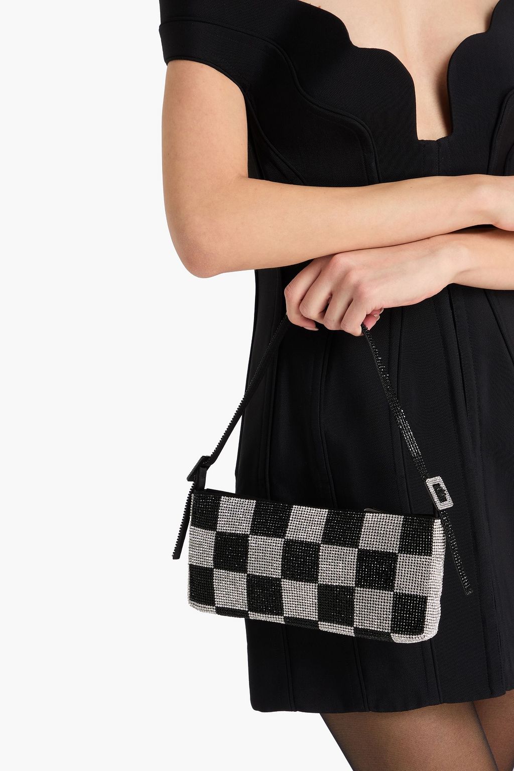 BENEDETTA BRUZZICHES حقيبة كتف "يور بيست فريند" مصنوعة من الساتان مزينة بالكريستال بنقشة مربعات