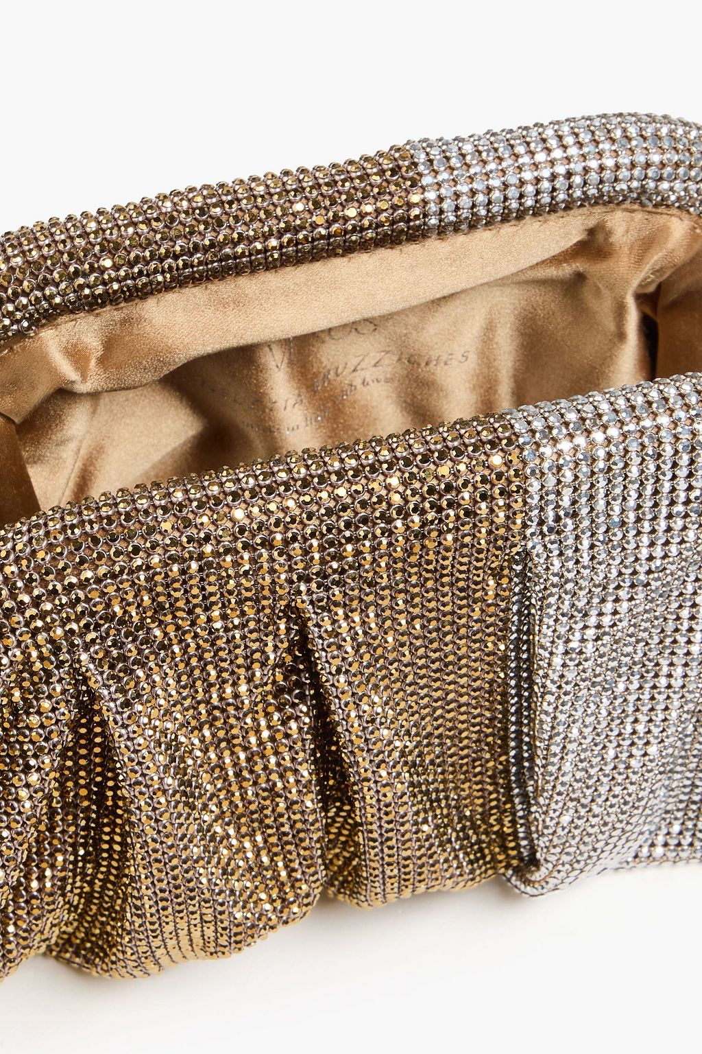 BENEDETTA BRUZZICHES Venus crystal-embellished metallic silk-satin clutch