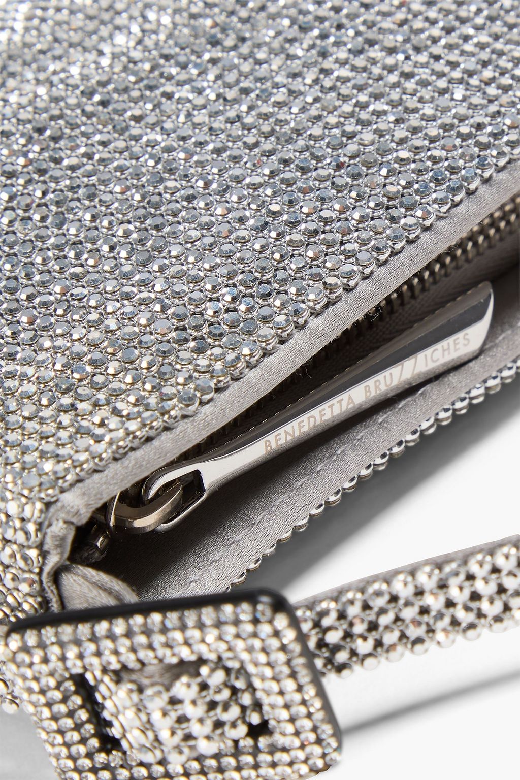 BENEDETTA BRUZZICHES حقيبة كتف "يور بيست فريند" مصنوعة من الساتان مزينة بالكريستال بنقشة مربعات