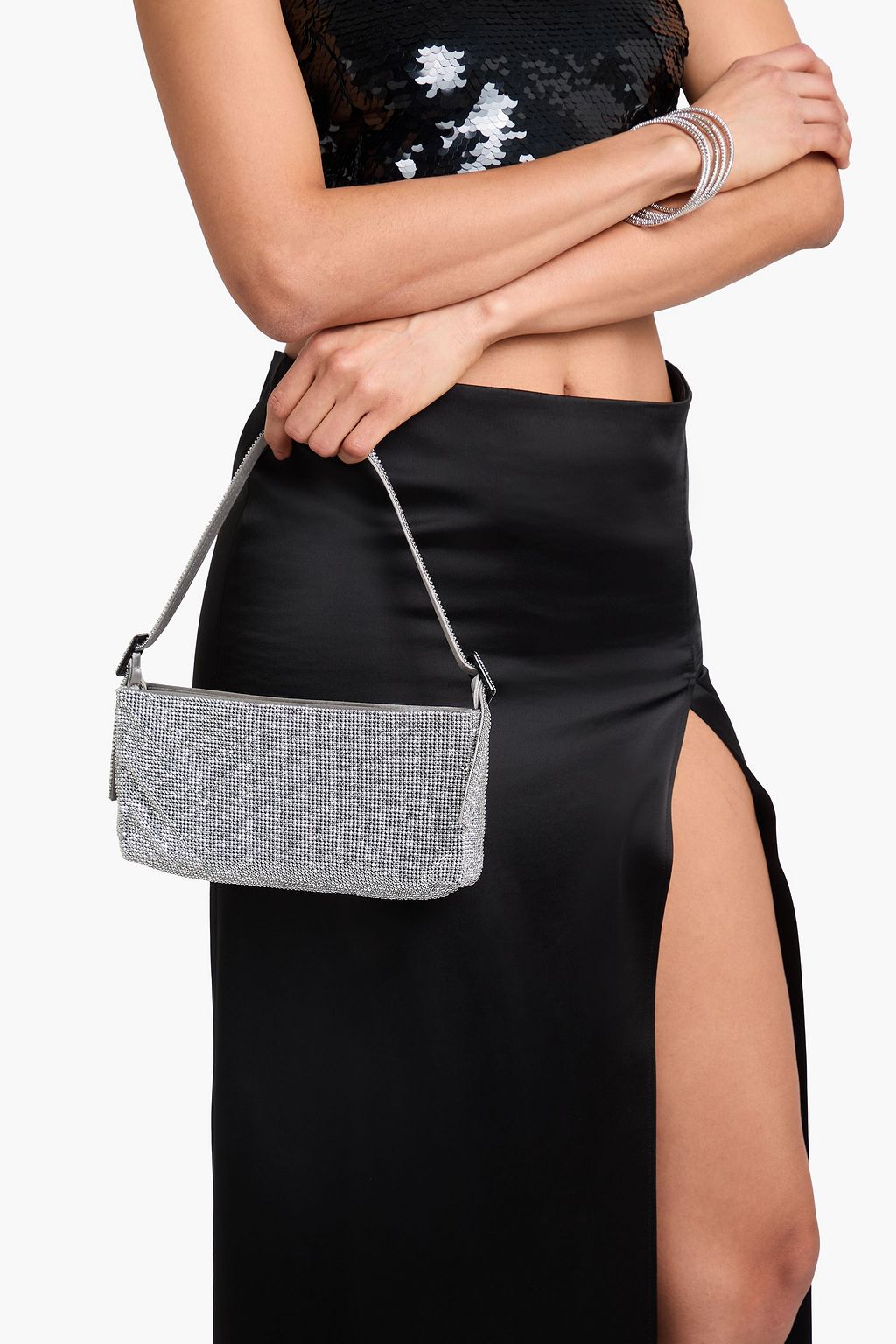 BENEDETTA BRUZZICHES حقيبة كتف "يور بيست فريند" مصنوعة من الساتان مزينة بالكريستال بنقشة مربعات