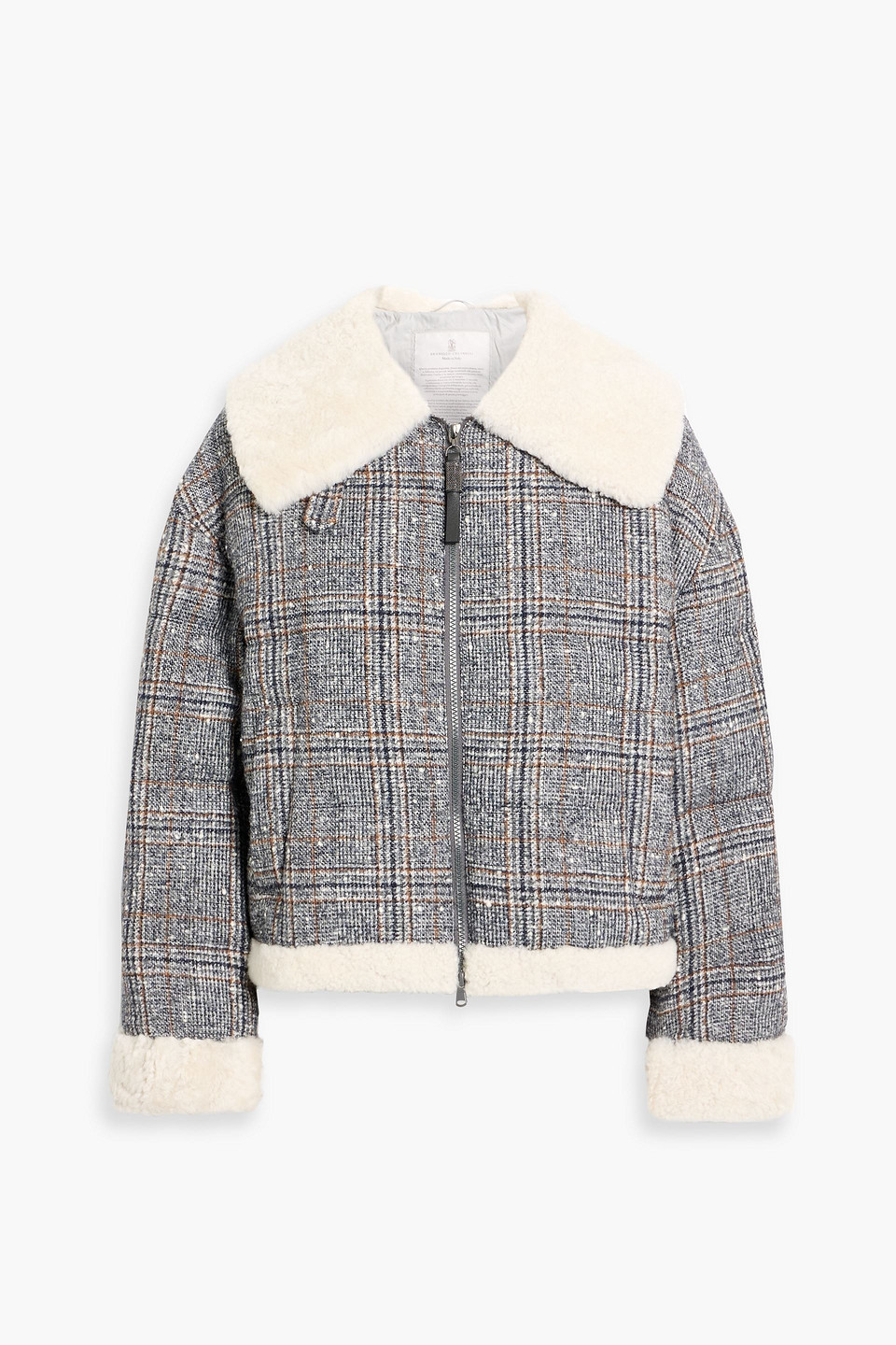 Brunello Cucinelli Checked Quilted Wool-blend Tweed Down Jacket In Gray