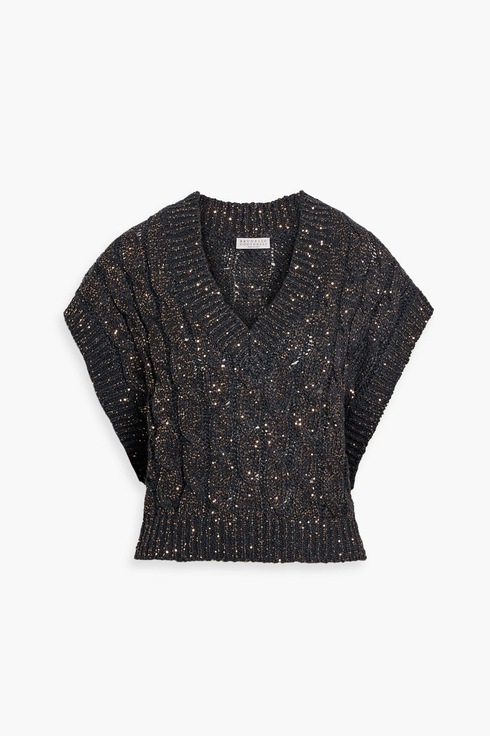 Brunello Cucinelli Sequin-embellished Cable-knit Vest In Gray