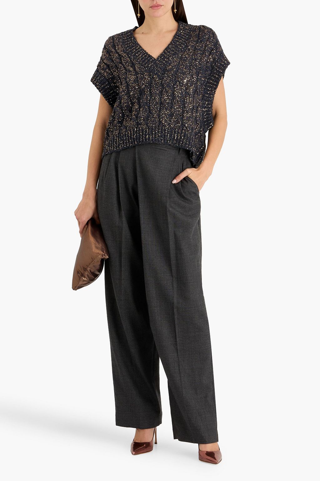 BRUNELLO CUCINELLI Sequin-embellished cable-knit vest