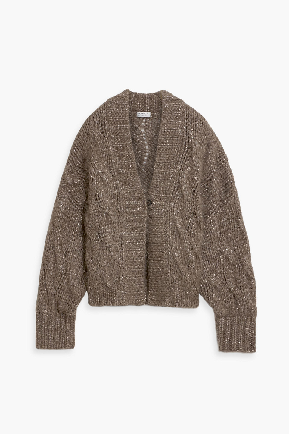 Brunello Cucinelli Metallic Cable-knit Cardigan In Brown