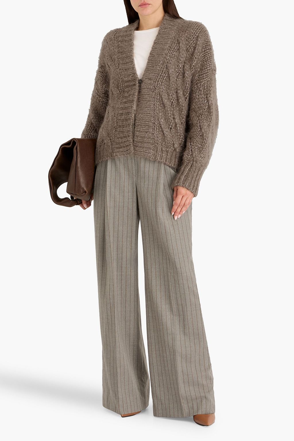 BRUNELLO CUCINELLI Striped wool-flannel wide-leg pants