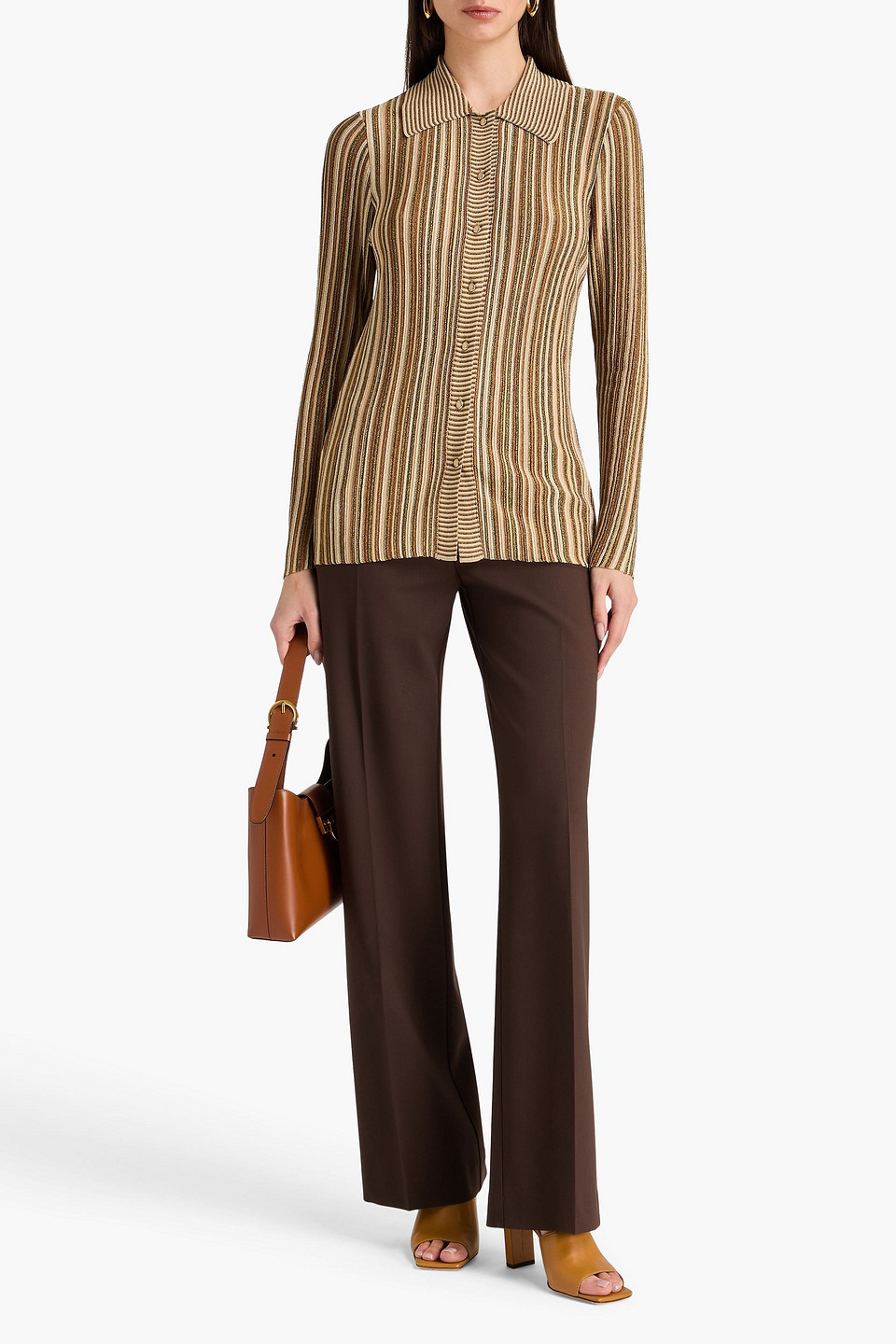  Veronica Beard - Gestreifter Cardigan „landon“ Aus Rippstrick In Metallic-optik - Neutral - Xs 