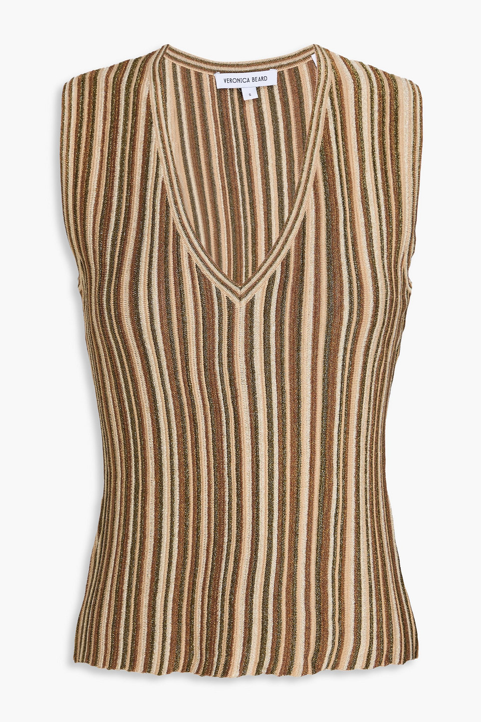 Veronica Beard Sid Sparkle Stripe Rib Sweater Tank In Brown