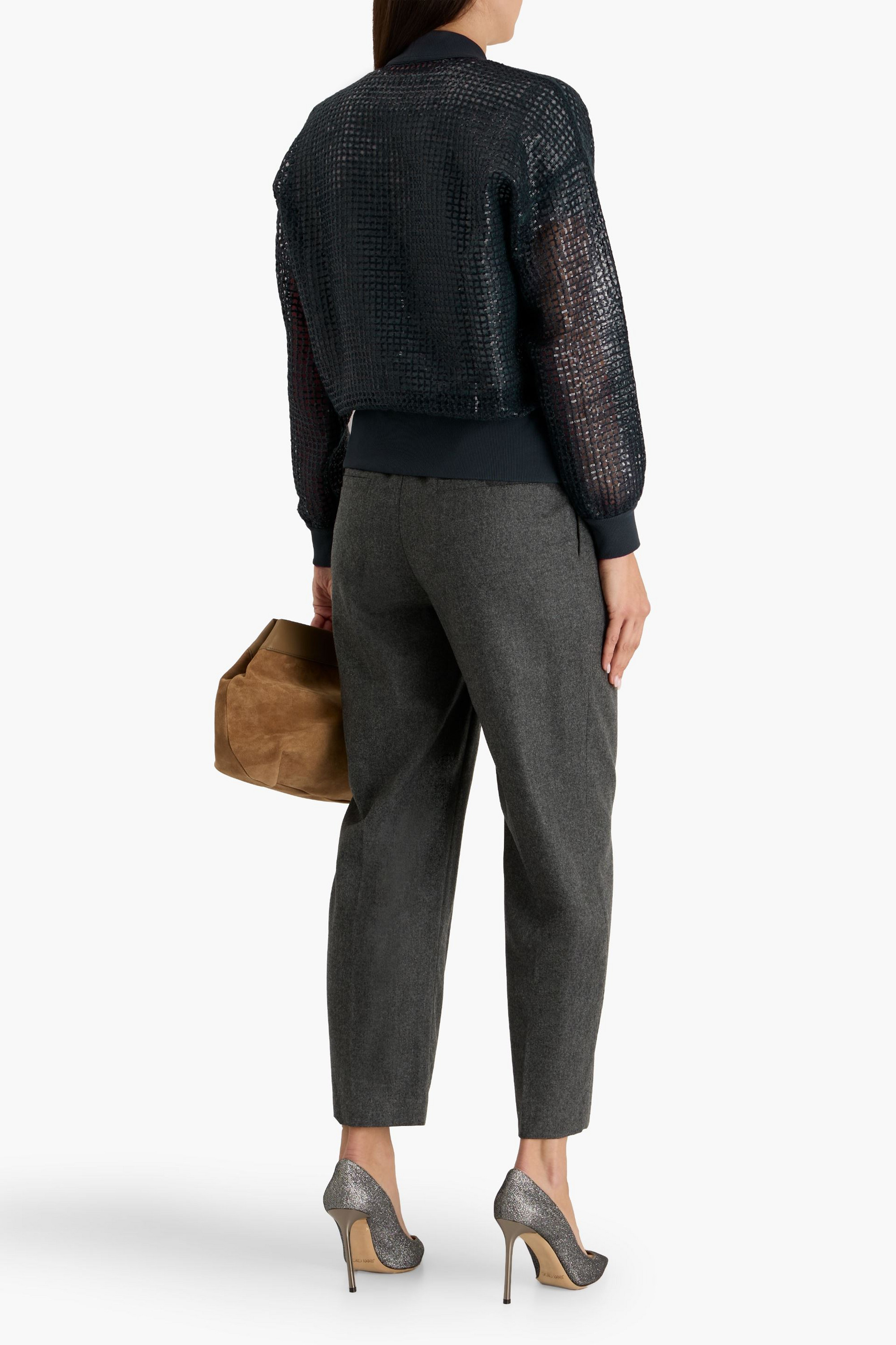 Brunello Cucinelli Sequin-embellished open-knit mohair-blend cardigan